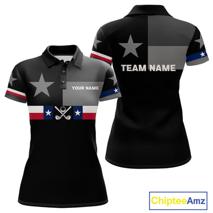 Texas Flag Black Women Golf Polo Shirt Custom Patriotic Women Golf Top, Gifts For Golf Lovers NYN4925