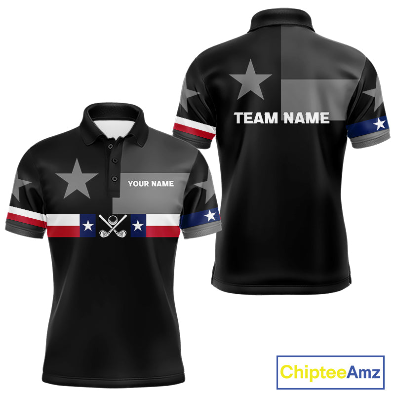 Texas Flag Black Men Golf Polo Shirt Custom Patriotic Mens Golf Top, Gifts For Golf Lovers NYN4925