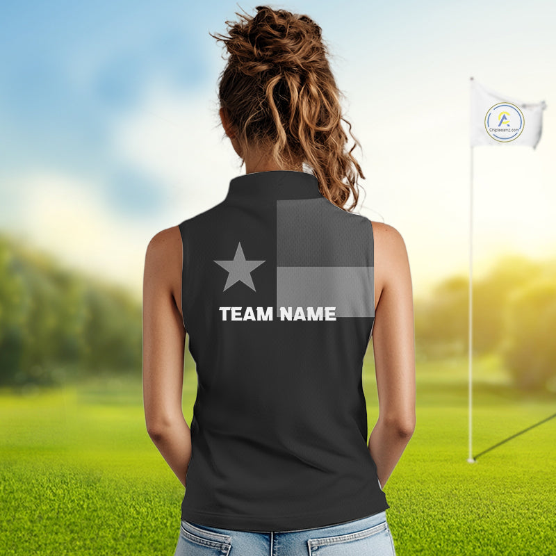 Texas Flag Black Women Golf Sleeveless Polo Shirt Custom Patriotic Women Golf Top, Gifts For Golf Lovers NYN4925