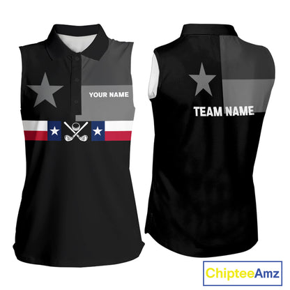 Texas Flag Black Women Golf Sleeveless Polo Shirt Custom Patriotic Women Golf Top, Gifts For Golf Lovers NYN4925