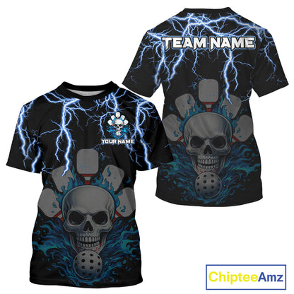 Custom Thunder Blue Flaming Skull Paddle & Ball Pickleball Jerseys Men Pickleball Shirts NYN2229