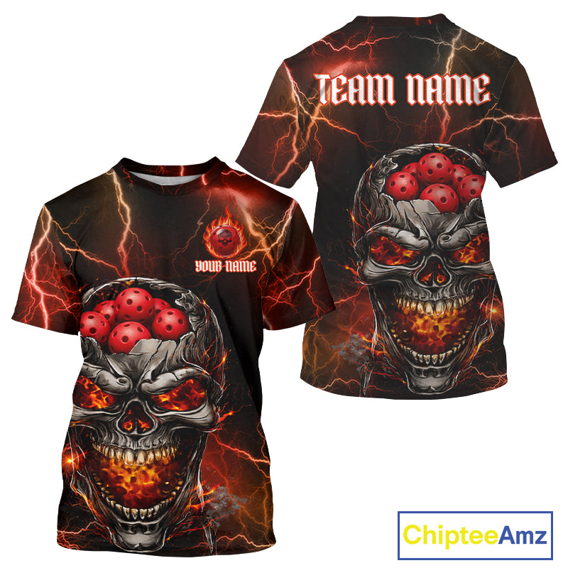 Custom Lightning Thunder Skull Red Muti-Ball Pickleball Jerseys Men Pickleball League Shirts NYN2232