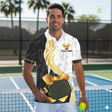 Load image into Gallery viewer, Black-White Gold Crown Pickleball Paddle &amp; Ball Jerseys Custom Men Pickleball League Shirts NYN2234