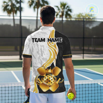 Black-White Gold Crown Pickleball Paddle & Ball Jerseys Custom Men Pickleball League Shirts NYN2234