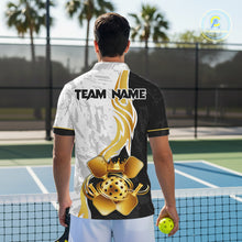 Load image into Gallery viewer, Black-White Gold Crown Pickleball Paddle &amp; Ball Jerseys Custom Men Pickleball League Shirts NYN2234