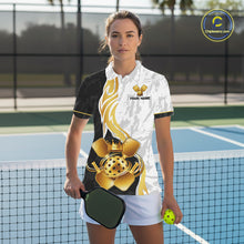Load image into Gallery viewer, Black-White Gold Crown Pickleball Paddle &amp; Ball Jerseys Custom Women Pickleball League Shirts NYN2234