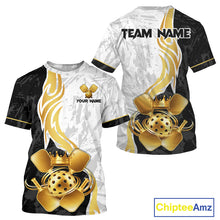 Load image into Gallery viewer, Black-White Gold Crown Pickleball Paddle &amp; Ball Jerseys Custom Men Pickleball League Shirts NYN2234