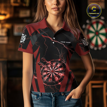 Custom Thunder Lightning Darts Polo & 1/4 Zip Shirt For Women Red Darts Thunder Team Jerseys NYN2889