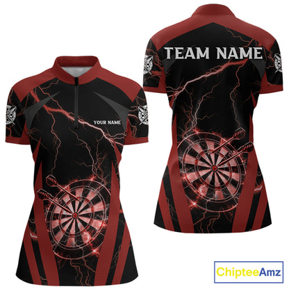 Custom Thunder Lightning Darts Polo & 1/4 Zip Shirt For Women Red Darts Thunder Team Jerseys NYN2889