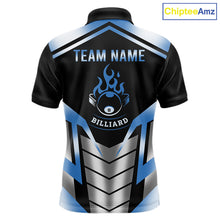 Load image into Gallery viewer, Custom Flame 8 Ball Pool Men Billiard Ball Shirts Gradient Blue &amp; Silver Billiard Pool Jerseys NYN2895
