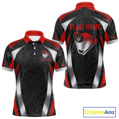 Personalized 8 Ball Pool Men Billiard Shirts Gradient Red & Silver Tribal Billiard Pool Apparel NYN2896
