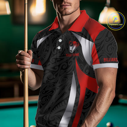 Personalized 8 Ball Pool Men Billiard Shirts Gradient Red & Silver Tribal Billiard Pool Apparel NYN2896