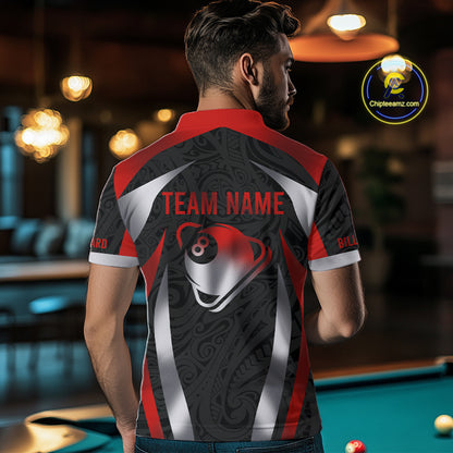 Personalized 8 Ball Pool Men Billiard Shirts Gradient Red & Silver Tribal Billiard Pool Apparel NYN2896
