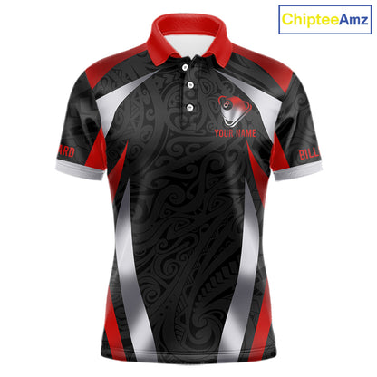 Personalized 8 Ball Pool Men Billiard Shirts Gradient Red & Silver Tribal Billiard Pool Apparel NYN2896