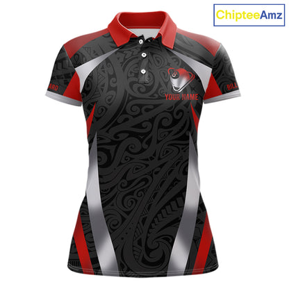 Personalized 8 Ball Pool Women Billiard Shirts Gradient Red & Silver Tribal Billiard Pool Apparel NYN2896