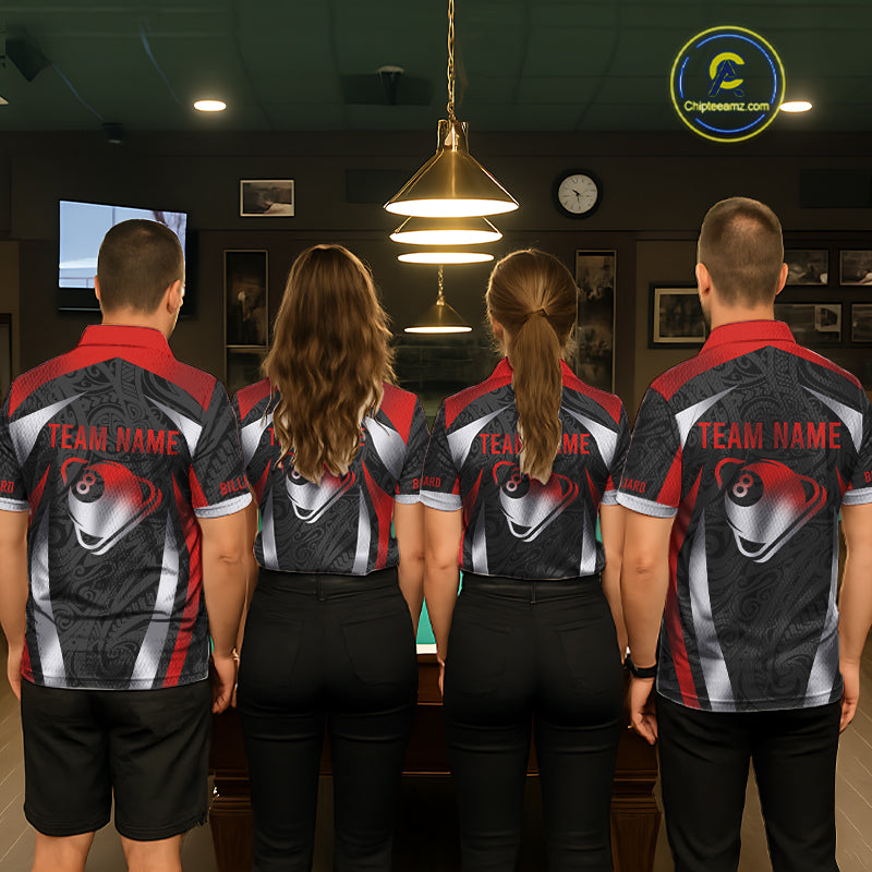 Personalized 8 Ball Pool Women Billiard Shirts Gradient Red & Silver Tribal Billiard Pool Apparel NYN2896