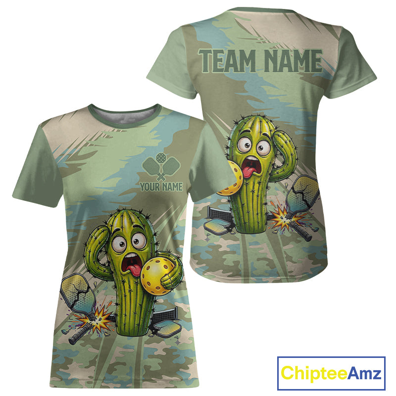 Custom Funny Green Pickles Play Pickleball Shirts For Women, Pickleball Team Camouflage Attire NYN3105