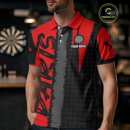Men's Custom Dart Shirt - Maroon & Black Pattern With Bold Darts | Personalized Name NYN0326