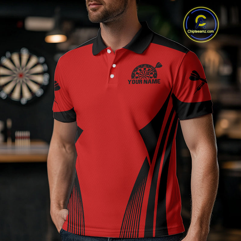 Men's Custom Darts Team Shirt - Crimson & Black Dartboard | Name Personalization NYN0327