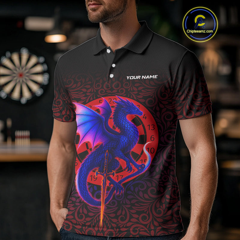 Colorful Gradient Dragon Dartboard Red Men's Darts Shirt - Custom Name & Team Jersey NYN0589