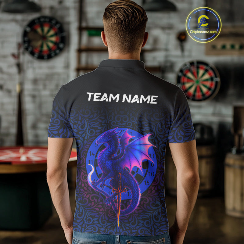 Colorful Gradient Dragon Dartboard Blue Men's Darts Shirt - Custom Name & Team Jersey NYN0590