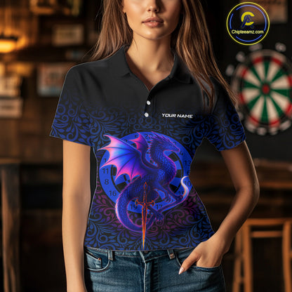 Colorful Gradient Dragon Dartboard Blue Women's Darts Shirt - Custom Name & Team Jersey NYN0590