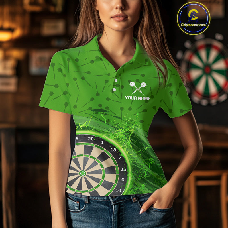 Green Dartboard Lightning Circle Women's Darts Shirt - Custom Name & Team Jersey NYN0595