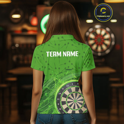 Green Dartboard Lightning Circle Women's Darts Shirt - Custom Name & Team Jersey NYN0595