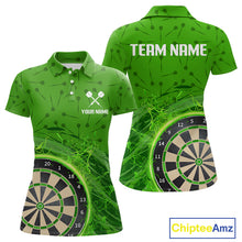 Load image into Gallery viewer, Green Dartboard Lightning Circle Women&#39;s Darts Shirt - Custom Name &amp; Team Jersey NYN0595