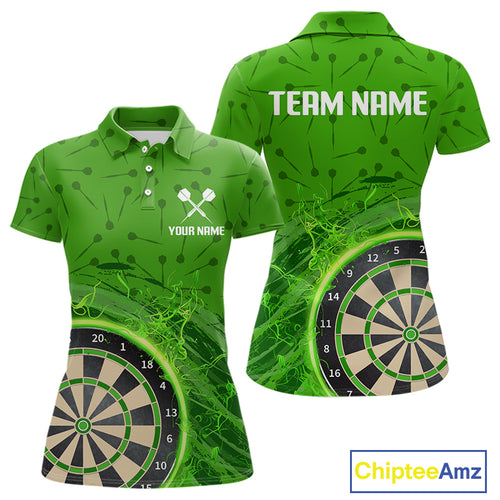 Green Dartboard Lightning Circle Women's Darts Shirt - Custom Name & Team Jersey NYN0595