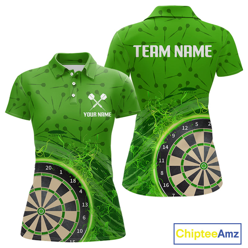 Green Dartboard Lightning Circle Women's Darts Shirt - Custom Name & Team Jersey NYN0595