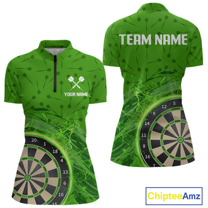 Green Dartboard Lightning Circle Women's Darts Shirt - Custom Name & Team Jersey NYN0595