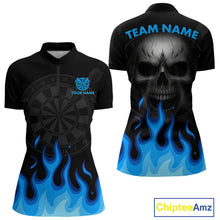 Load image into Gallery viewer, Blue Flaming Dartboard Grey Skull Darts Shirt For Women - Custom Name &amp; Team Jersey NYN0597