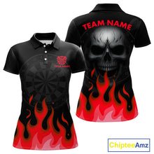 Load image into Gallery viewer, Maroon Flaming Dartboard Grey Skull Darts Shirt For Women - Custom Name &amp; Team Jersey NYN0598