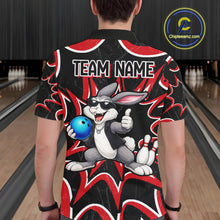 Load image into Gallery viewer, Male bowler wearing Funny Rabbit bowling jersey, personalized men's bowling shirt