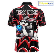 Load image into Gallery viewer, Funny Rabbit men's bowling polo shirt, personalized bowling team jersey, black red bowling apparel, bowling gift for men