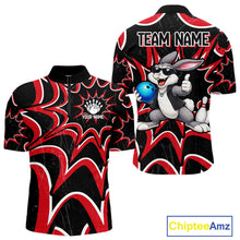 Load image into Gallery viewer, Funny Rabbit men's bowling quarter zip shirt, custom bowling team uniform, league bowling jersey