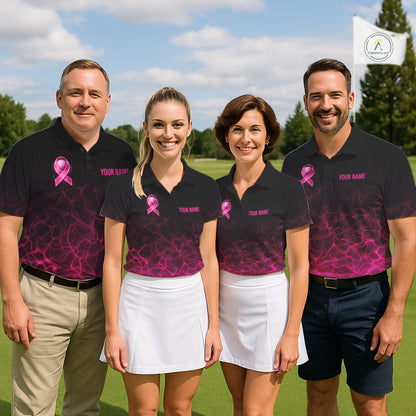Pink Neon Ribbon Golf Ball Mens Golf Polo Shirt Custom Breast Cancer Awareness Golf Team, Golf Gift NYN4155