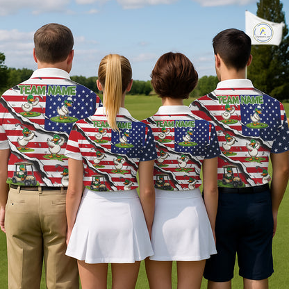 Personalized Funny Duck American Flag Mens Golf Polo Shirt Vintage Patriot Golf Team Tournament NYN4159