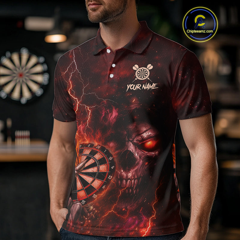 Custom Lightning Red Grim Reaper Flaming Dart Polo Shirt For Men Dart Tournament Jersey NYN1480