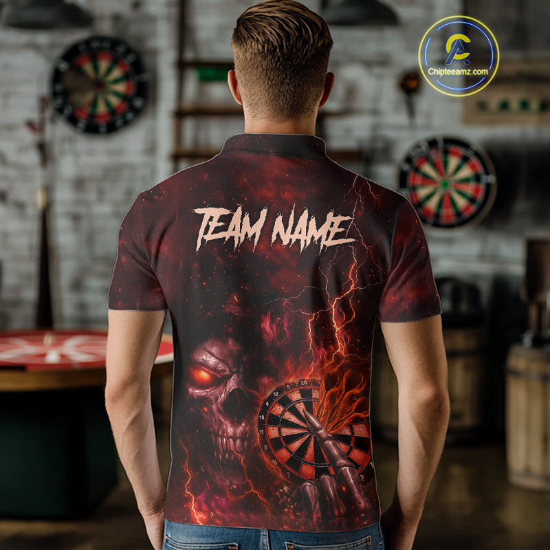 Custom Lightning Red Grim Reaper Flaming Dart Polo Shirt For Men Dart Tournament Jersey NYN1480