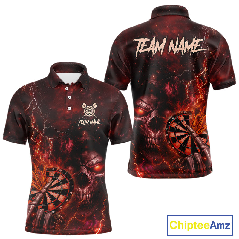 Custom Lightning Red Grim Reaper Flaming Dart Polo Shirt For Men Dart Tournament Jersey NYN1480