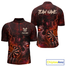 Load image into Gallery viewer, Custom Lightning Red Grim Reaper Flaming Dart 1/4-Zip Shirt For Men Dart Tournament Jersey NYN1480