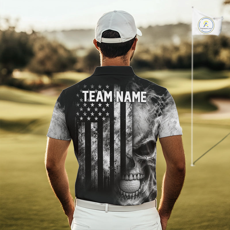 Skull Golf Polo Shirt For Men Personalized US Flag Golf Jersey Patriotic Smoke Skull Golf Apparel NYN4568
