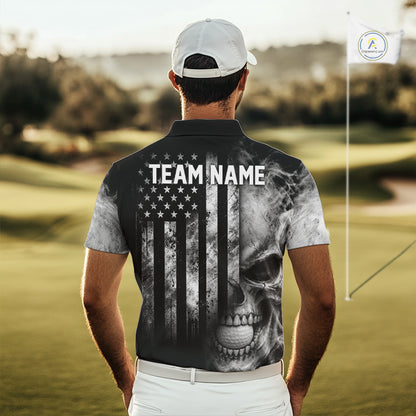 Skull Golf Polo Shirt For Men Personalized US Flag Golf Jersey Patriotic Smoke Skull Golf Apparel NYN4568