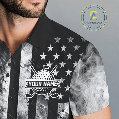 Skull Golf Polo Shirt For Men Personalized US Flag Golf Jersey Patriotic Smoke Skull Golf Apparel NYN4568