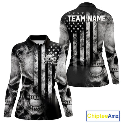 Skull Golf Polo Shirt For Women Personalized US Flag Golf Jersey Patriotic Smoke Skull Golf Apparel NYN4568