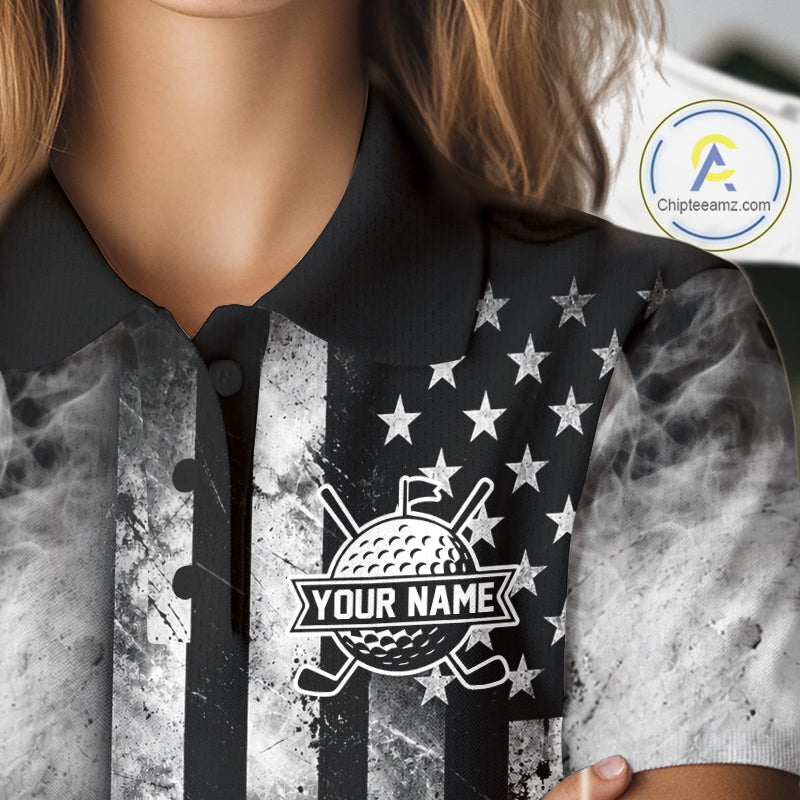 Skull Golf Polo Shirt For Women Personalized US Flag Golf Jersey Patriotic Smoke Skull Golf Apparel NYN4568