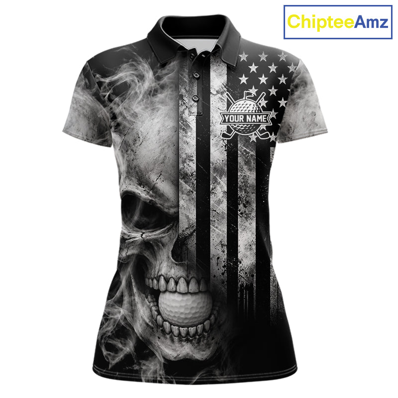 Skull Golf Polo Shirt For Women Personalized US Flag Golf Jersey Patriotic Smoke Skull Golf Apparel NYN4568