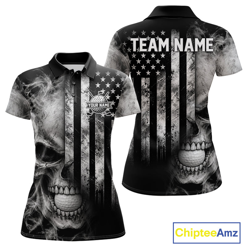 Skull Golf Polo Shirt For Women Personalized US Flag Golf Jersey Patriotic Smoke Skull Golf Apparel NYN4568